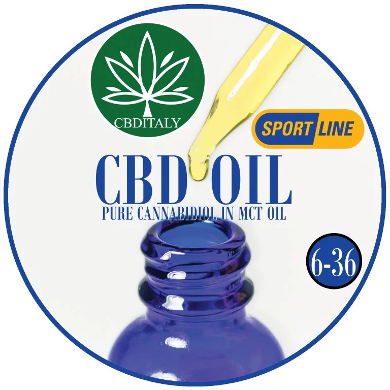 CBDITALY CBD 6-36% MCT oil THC-free SPORTLINE hemp wellness supplement bottle hero shot