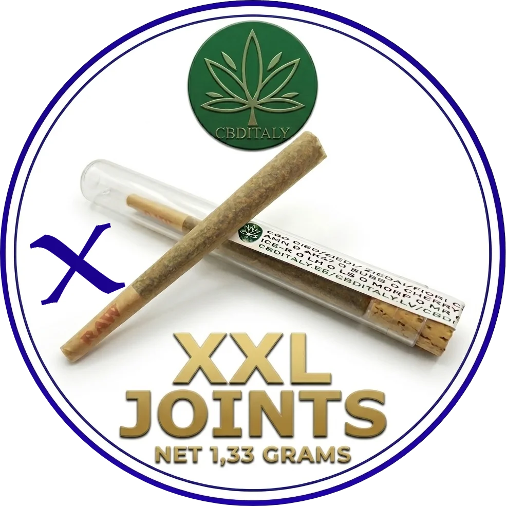 CBDITALY XXL Joints 2-pack pre-rolled hemp wellness cigarettes in glass tube, 2 x 1.33g net weight